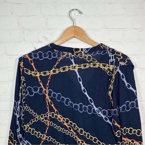 Democracy Split Neck Button Up Blouse Chains Double Sided Womens Medium Blue - Picture 9 of 12